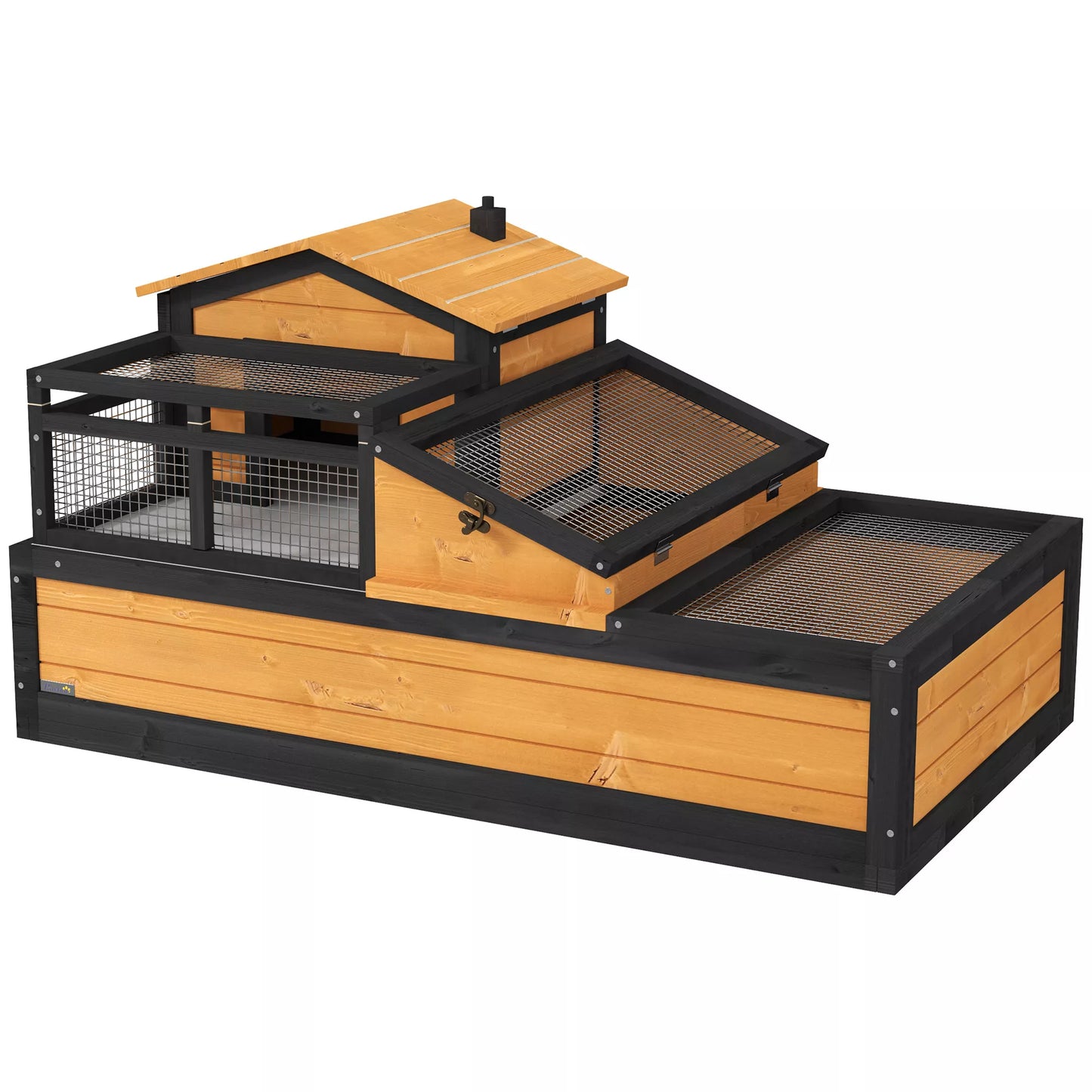 Namų varliukų namelis, 2 lygiai, vidui ir laukui, stalčius, eglės mediena, geltonas