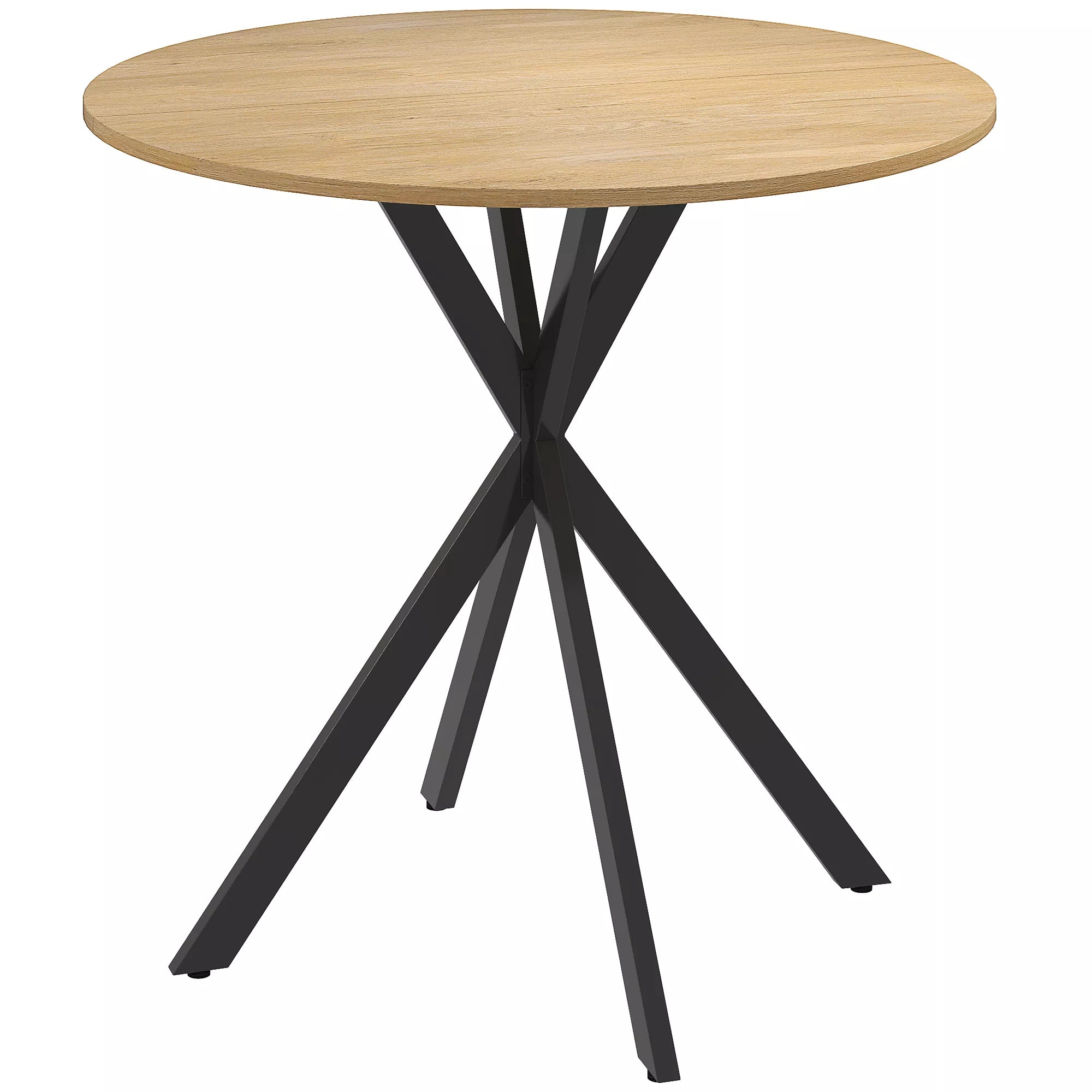 Apvalus virtuvės stalas, 80 cm, kompaktiškas stalviršis, medžio drožlių plokštė, metalas, balto ąžuolo+juoda
