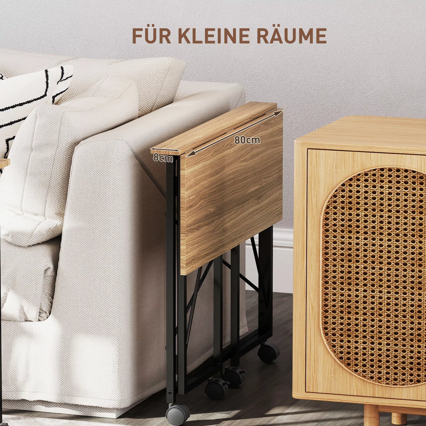 Sulankstomas rašomasis stalas su ratukais, taupantis vietą, plienas, MDF, ąžuolas