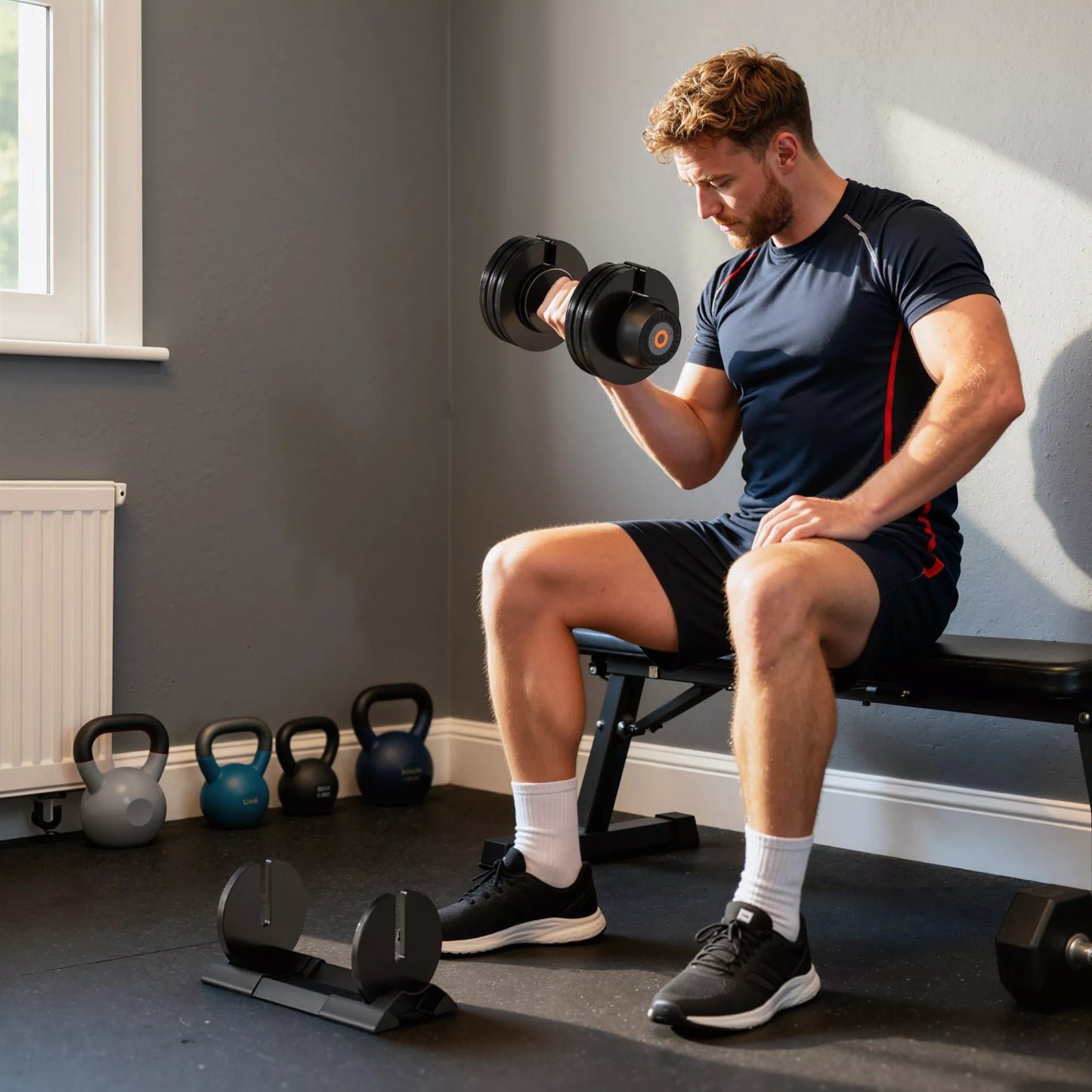 Reguliuojamas viengubas hantelis, 6/11/16/20 kg hantelis su laikymo skyriumi, su neslystančiais rankenomis, juodos spalvos