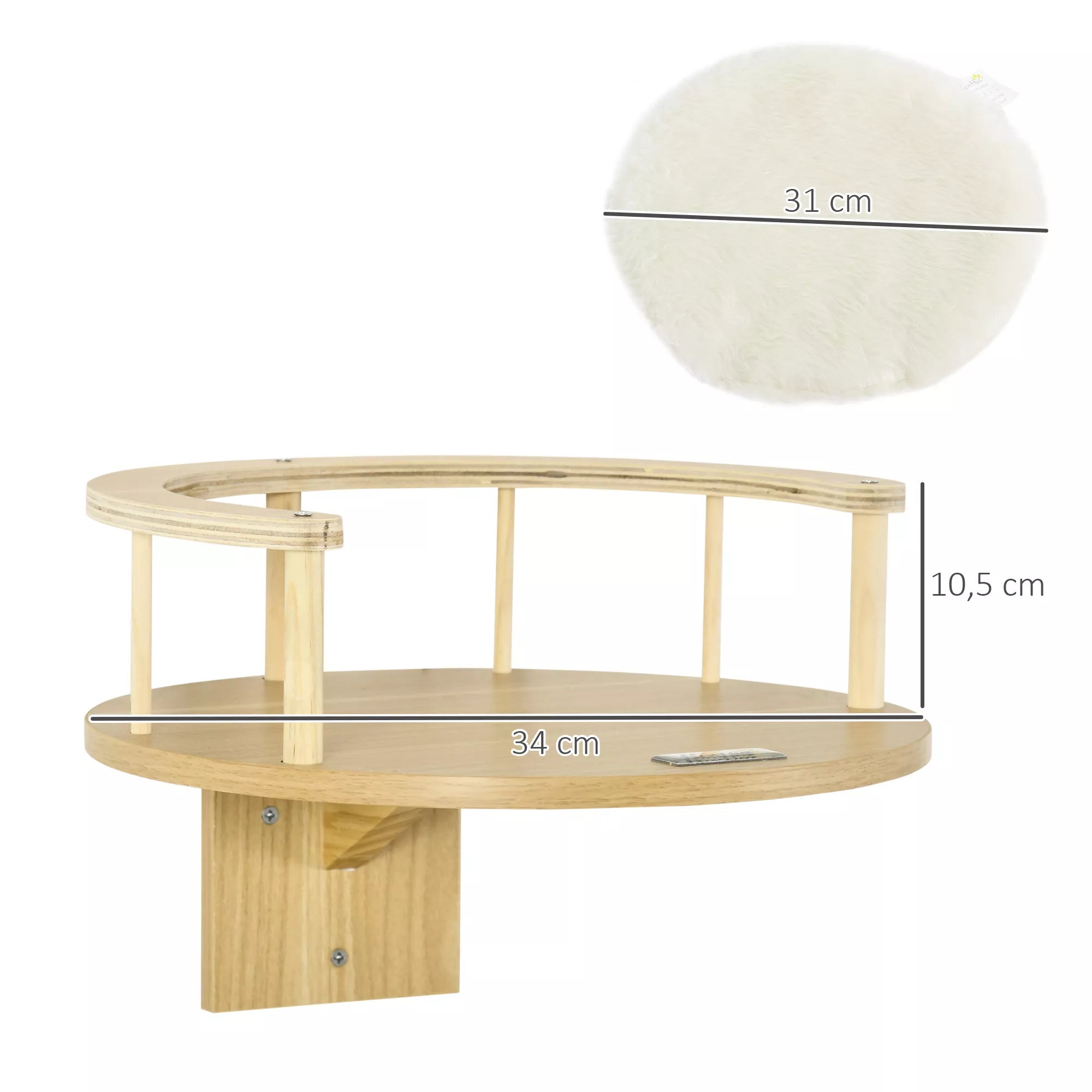 Sieninio katės gulto schema su matmenimis 31, 30 ir 10,5 cm