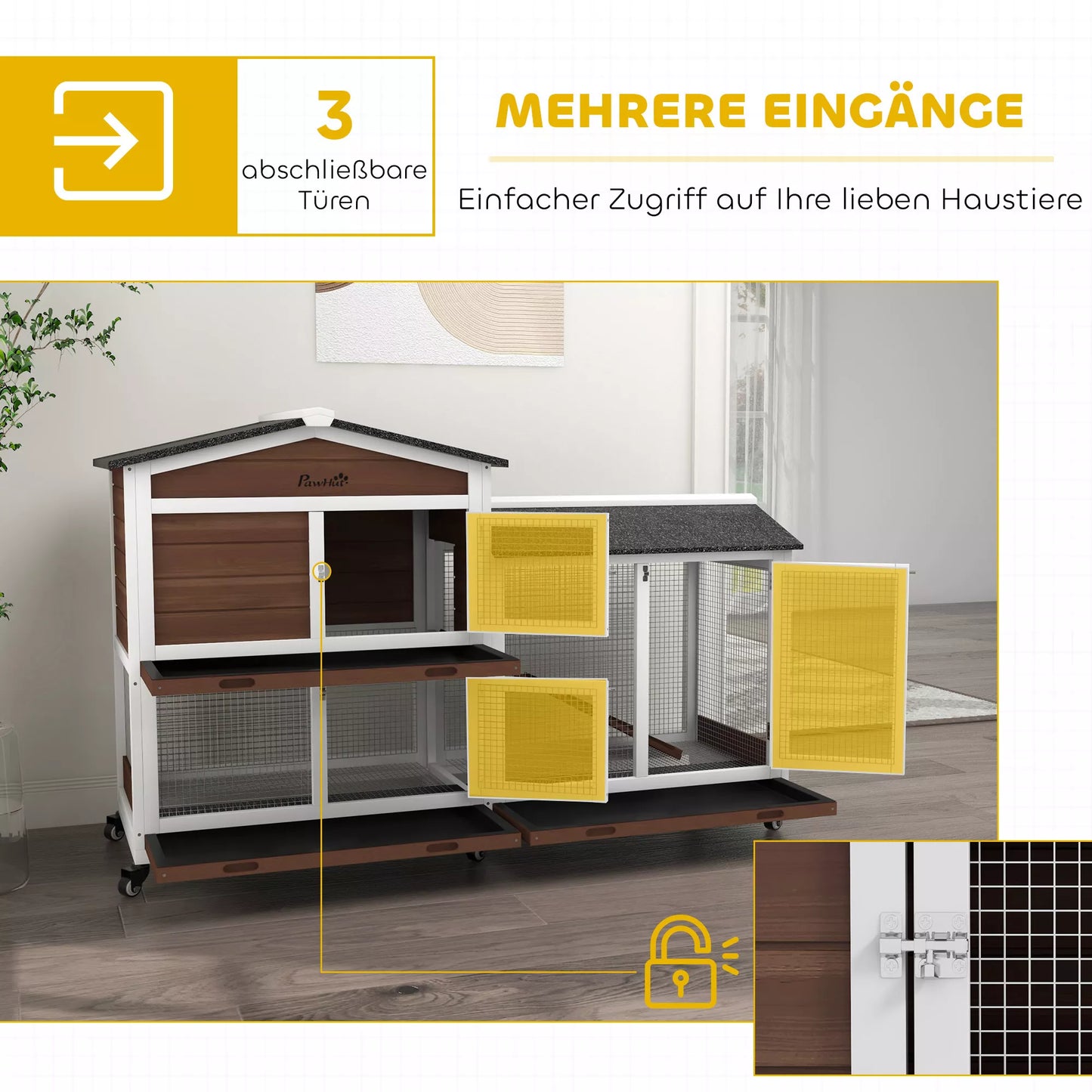 Mažų gyvūnų narvas su ratukais, nykštukinių triušių narvas, laisvas aptvaras, asfaltinis stogas, mažų gyvūnų namelis, nykštukinių triušių aptvaras, medis, plienas, rudos spalvos