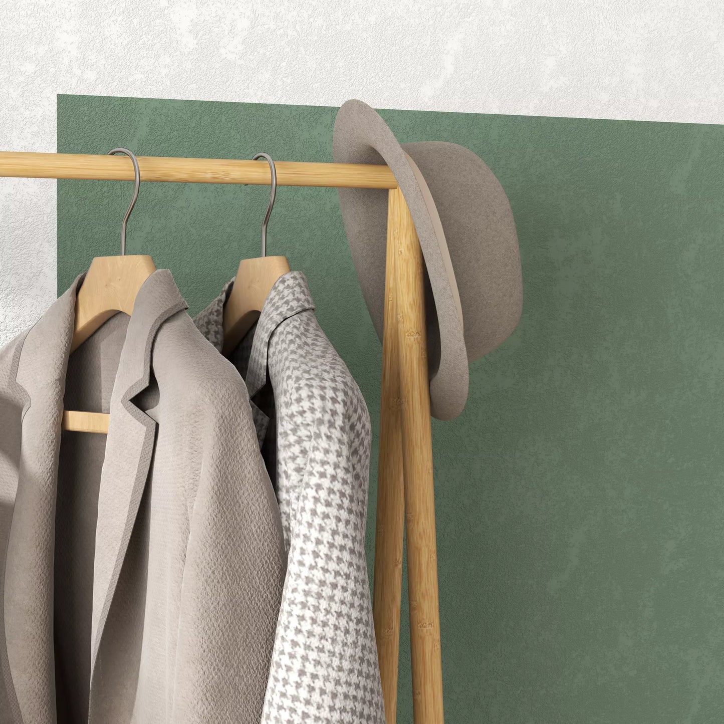 Bambukinis drabužių stovas su batų lentyna ir kabliukais, laisvai pastatomas, prieškambariui, miegamajam, natūralaus medžio