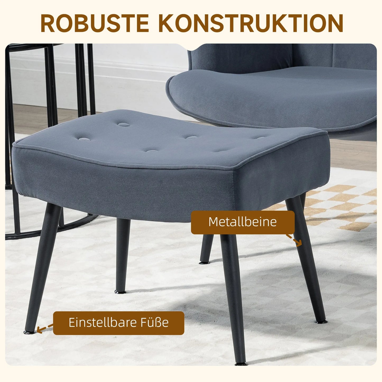 Fotelis su osmanu, iki 120 kg. Sagčių apdaila, tamsiai pilkos spalvos