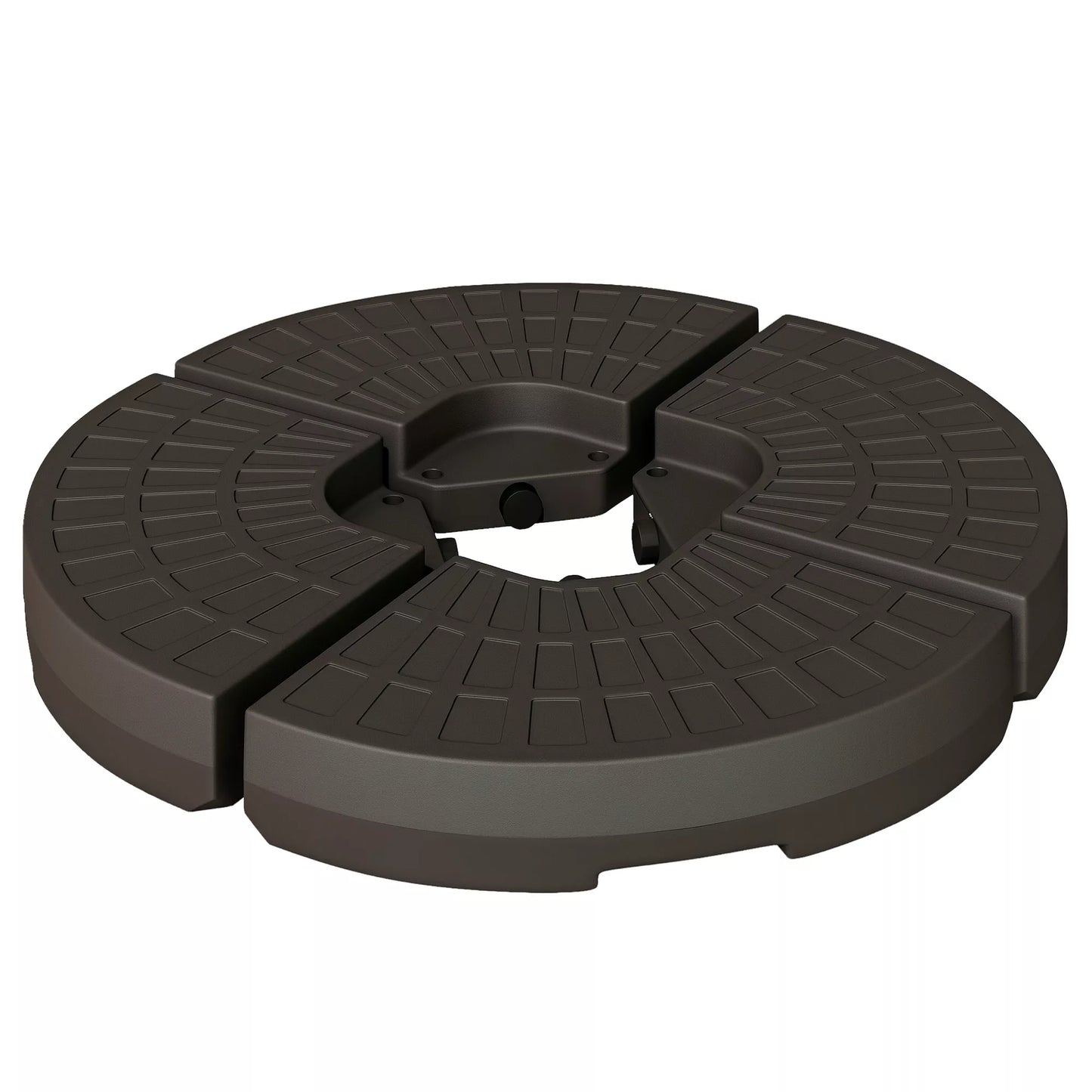 4 dalių skėčio stovas, skėčio svoris, skėčio stovas, kryžminis pagrindas, užpildomas smėliu/vandeniu iki 25/17 kg, HDPE skėčio pagrindo svoriai kavos spalvos