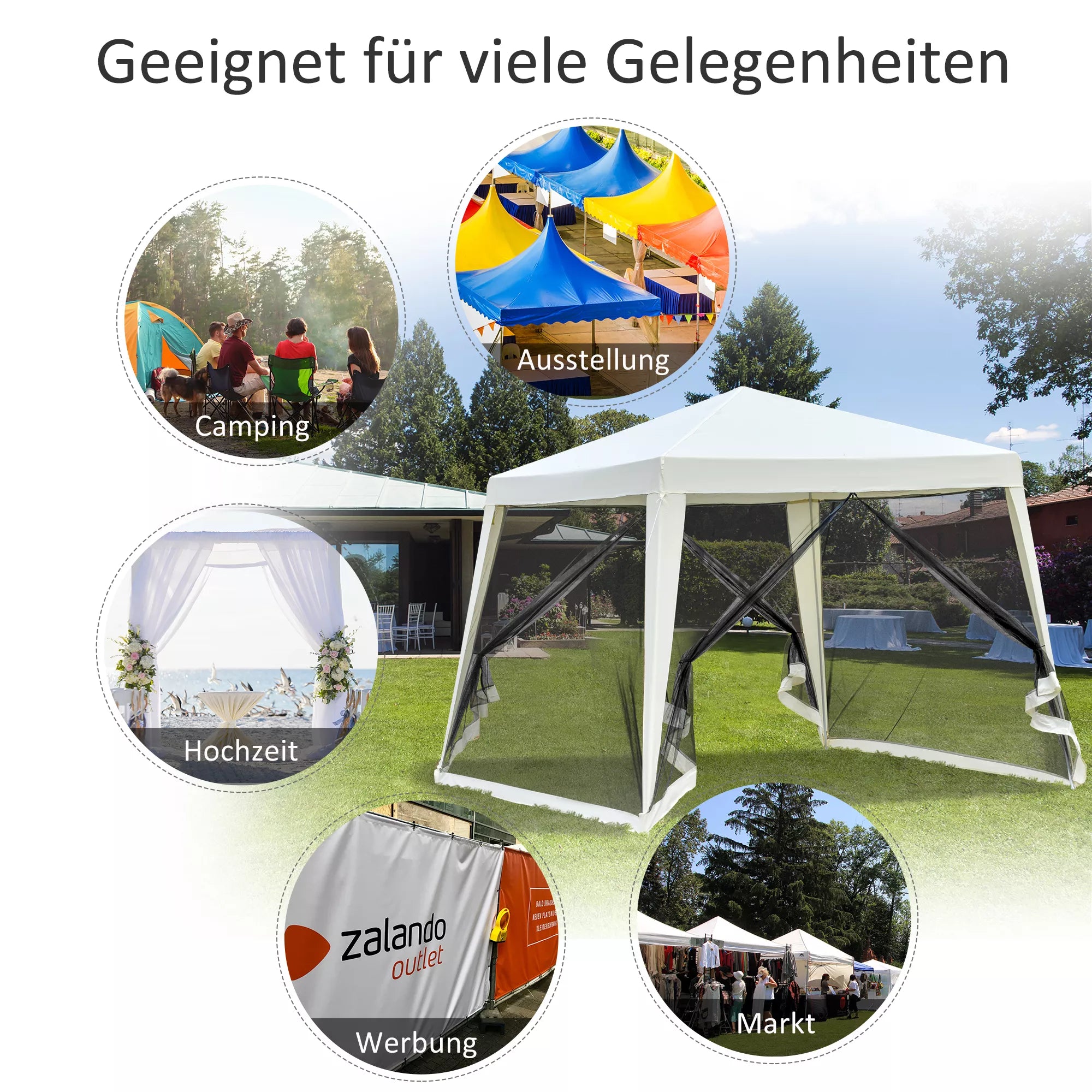 Sodo paviljonas Paviljonas Šventinis palapinė Vėtrinė palapinė su moskitine tinkleliu Metalo + poliesterio kreminės spalvos 3 x 3 m