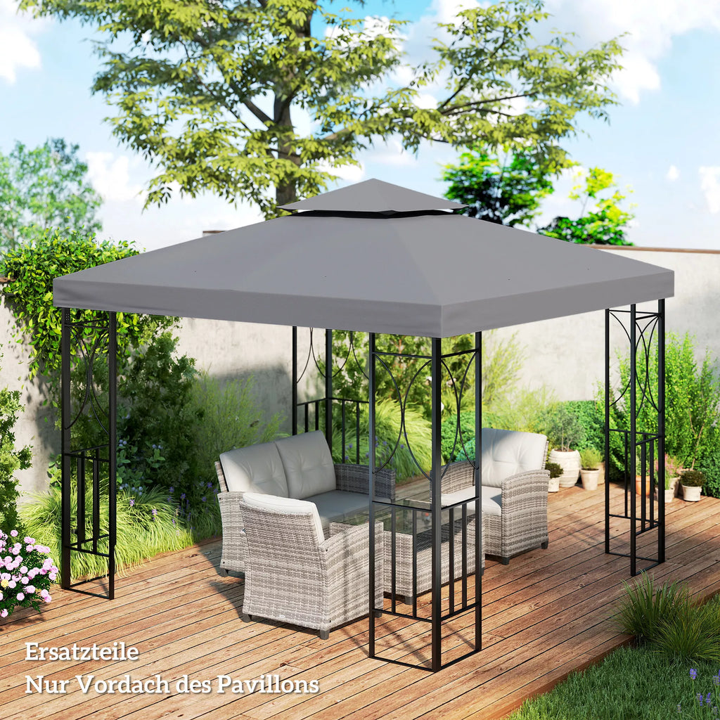 Atsarginis stogas paviljonui 3 x 3 m, vandeniui atsparus paviljono stogas su dvigubu stogu, drenažo angomis, atsarginis apvalkalas Atsarginės dalys sodo paviljonui Sodo palapinė Tamsiai pilka