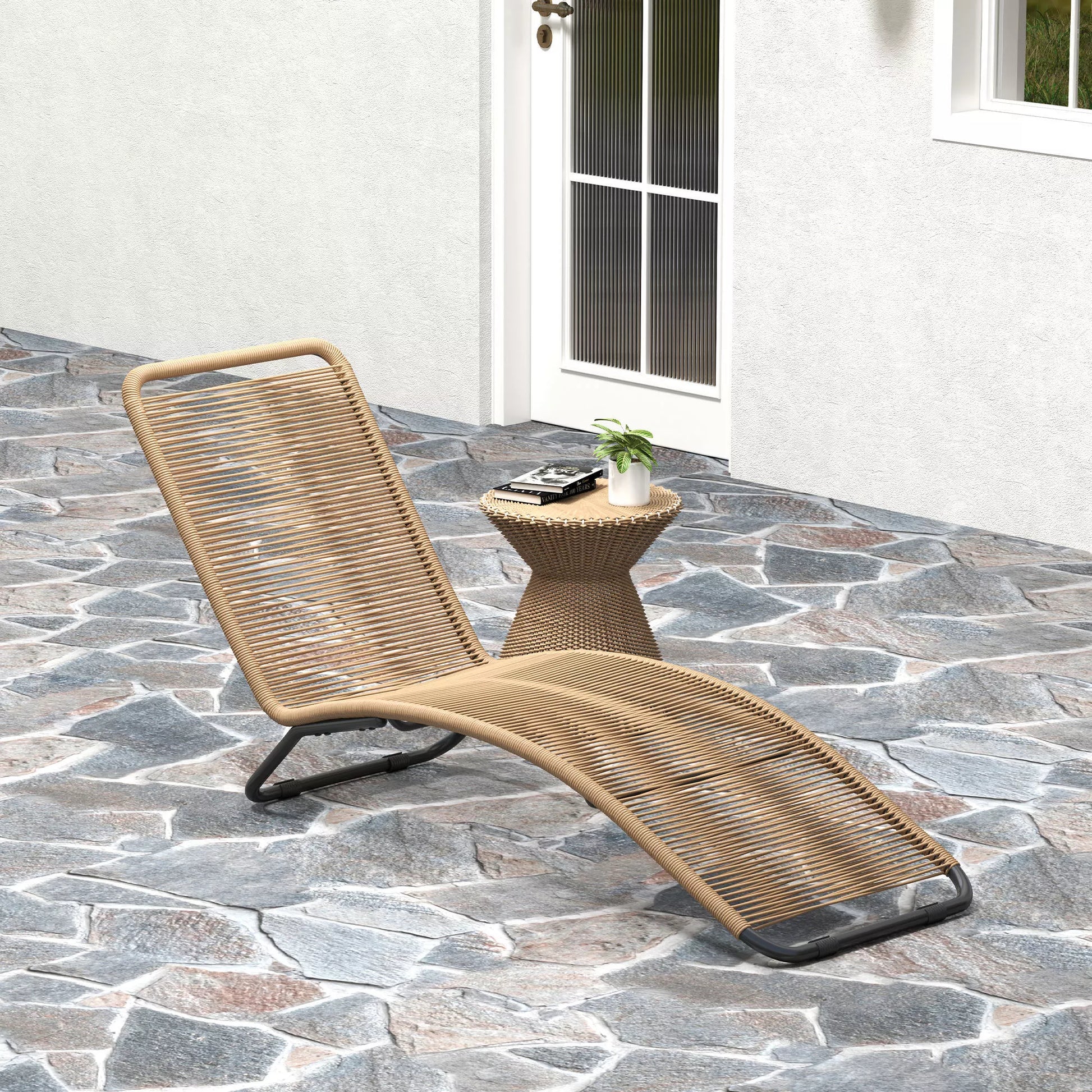 Rotango gultas, S formos gultas su rotango pynimu, krepšinio gultas su plieniniu rėmu, rudas