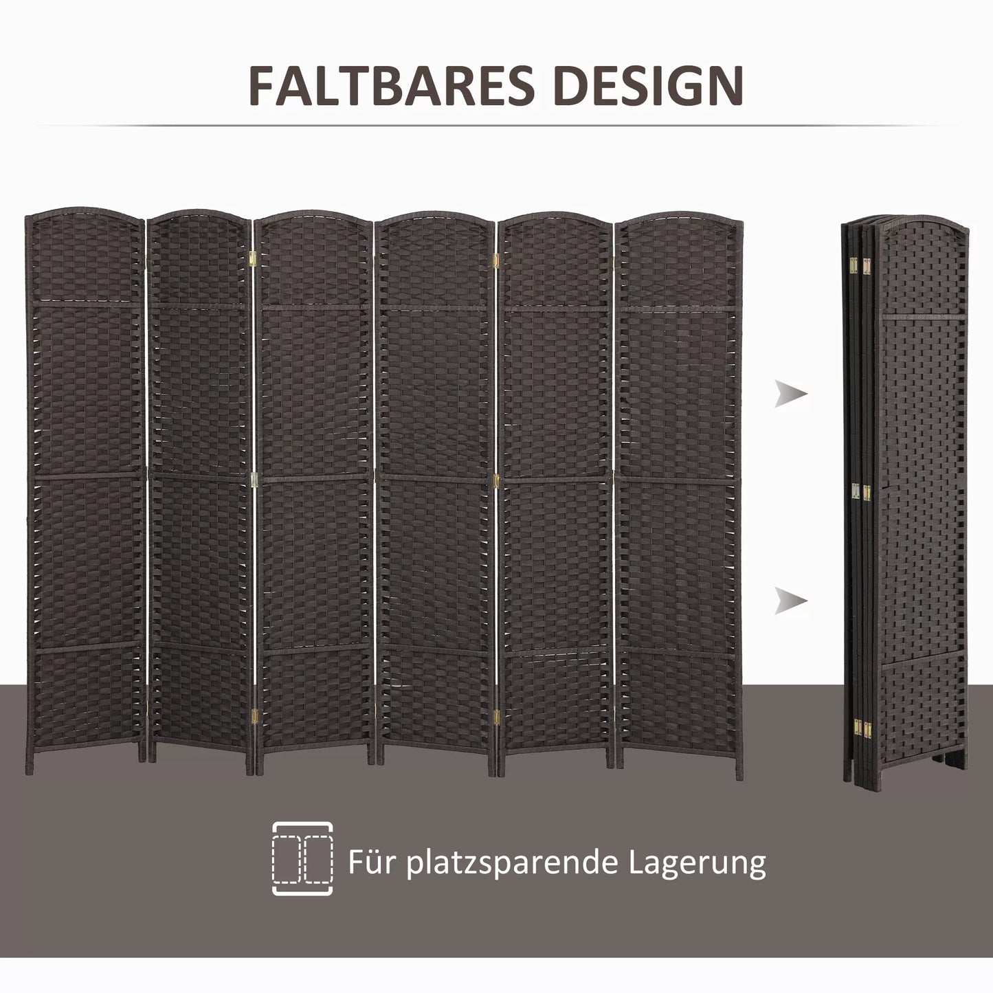 6 dalių sulankstoma kambario pertvara, privatumo užsklanda svetainei, miegamajam, namų biurui, ruda