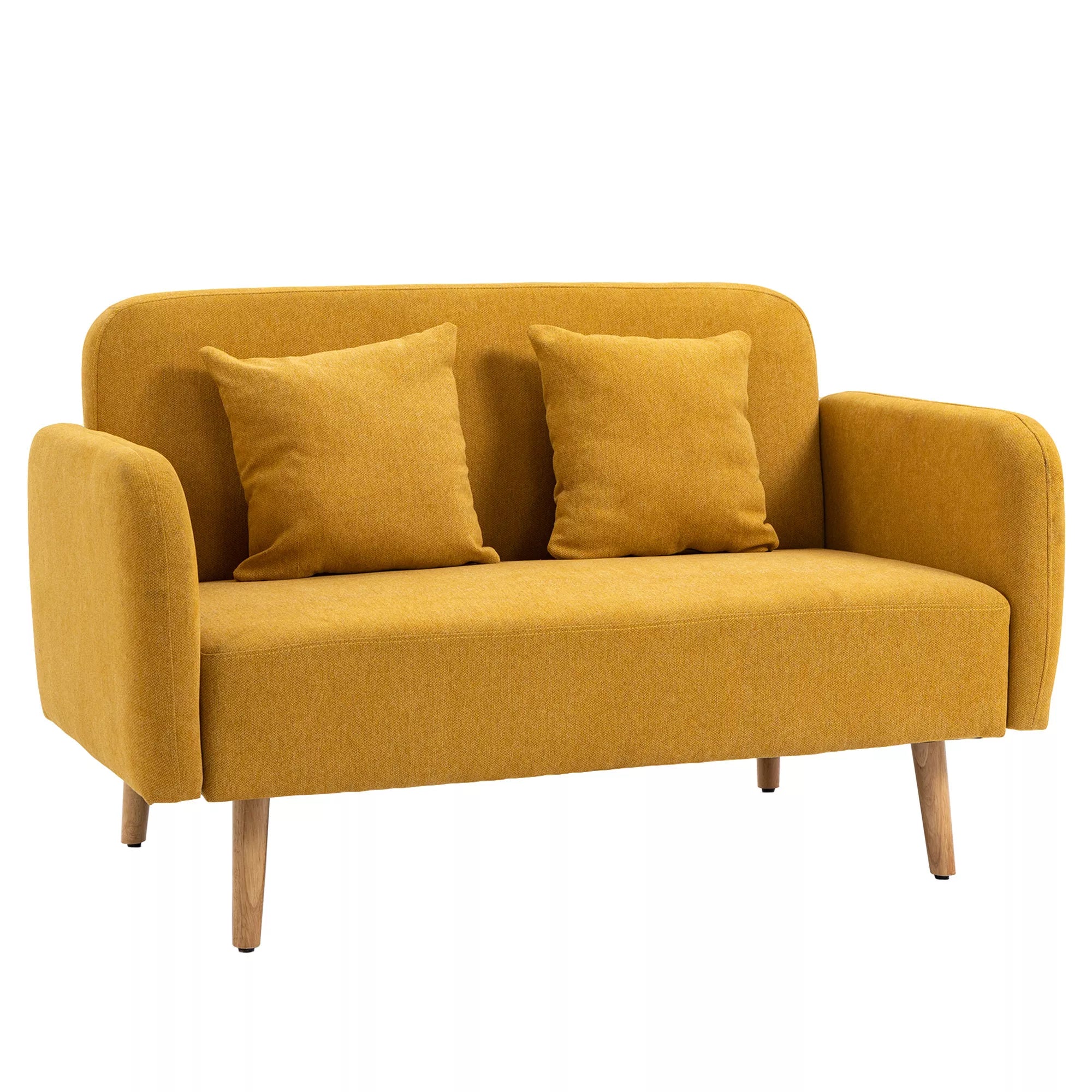 2 vietų sofa su 2 pagalvėlėmis, maža loveseat su Samtopik Modern minkšta sofa, skirta svetainei, miegamajam, mažai patalpai, geltona 130 x 70 x 80 cm