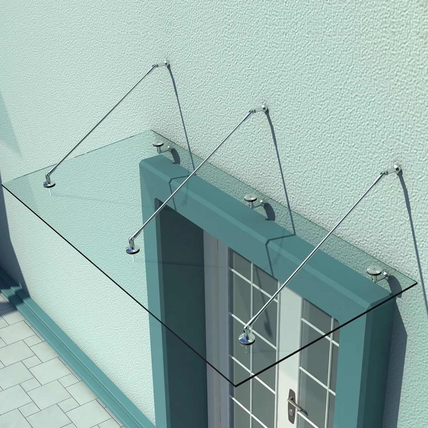 Stogelis Stiklinis stogelis Durų stogelis Grūdintas stiklas (ESG) Nerūdijantis plienas Skaidrus stiklas (200x90cm) (L)