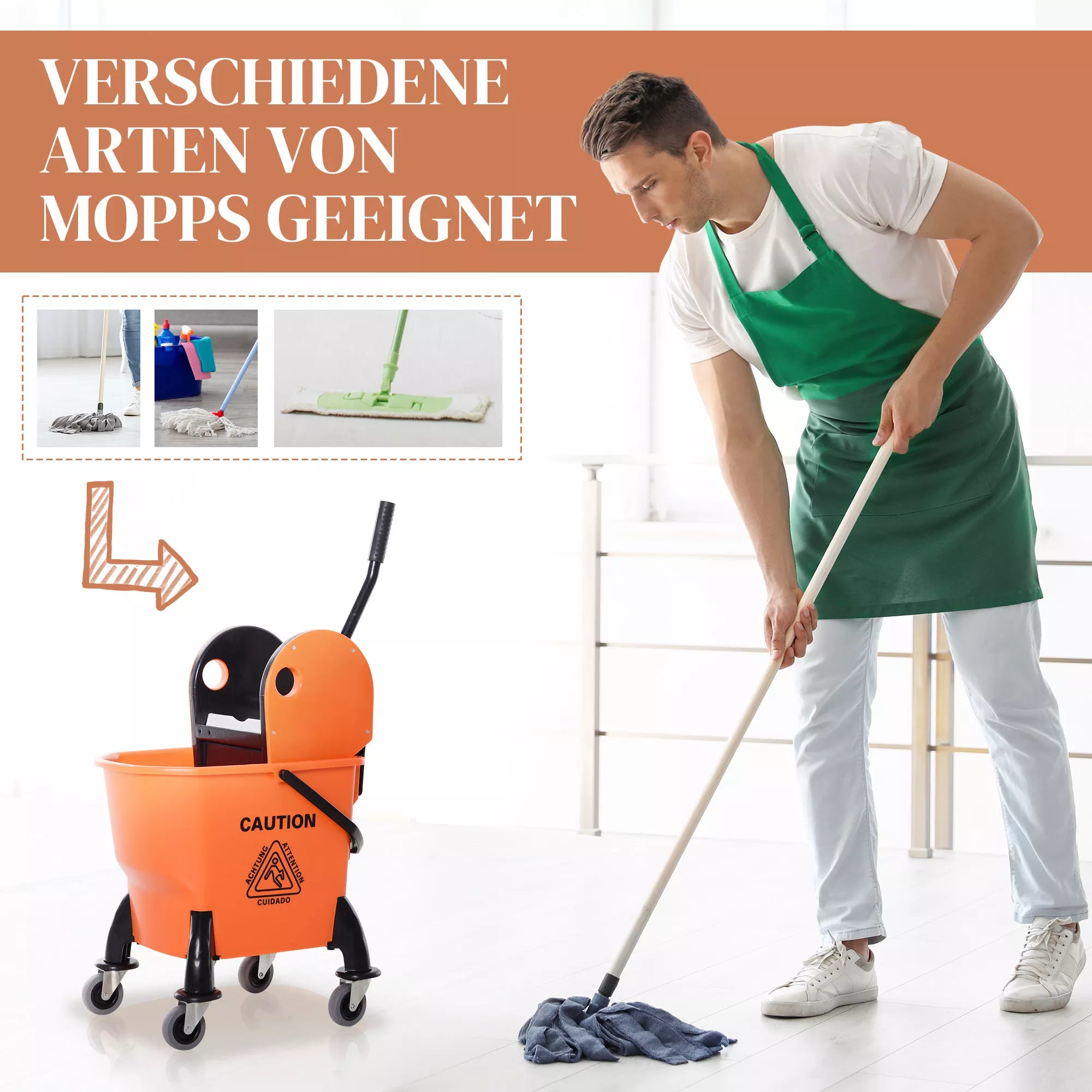 Ratinis valymo kibiras, šluotos kibiras, šluotos presas, 26 l, plastikinis, oranžinis