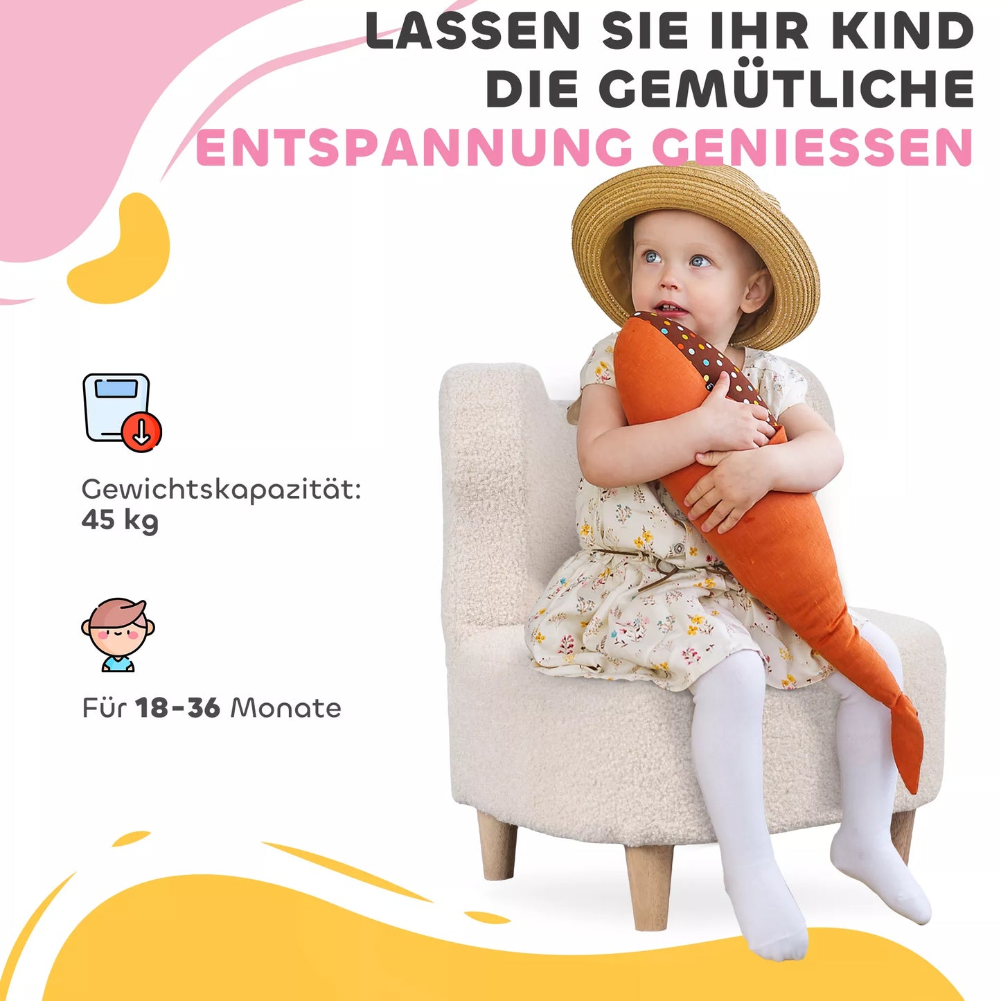 Vaikiškas pliušinis foteliukas su meškiuko ausytėmis, fleece užvalkalas, putplastis, smėlio spalvos