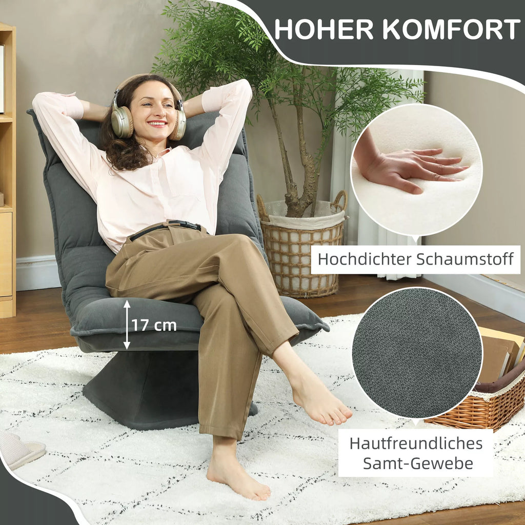 Grindų kėdė Lazy Sofa, pasukama, reguliuojamu atlošu, tamsiai pilka