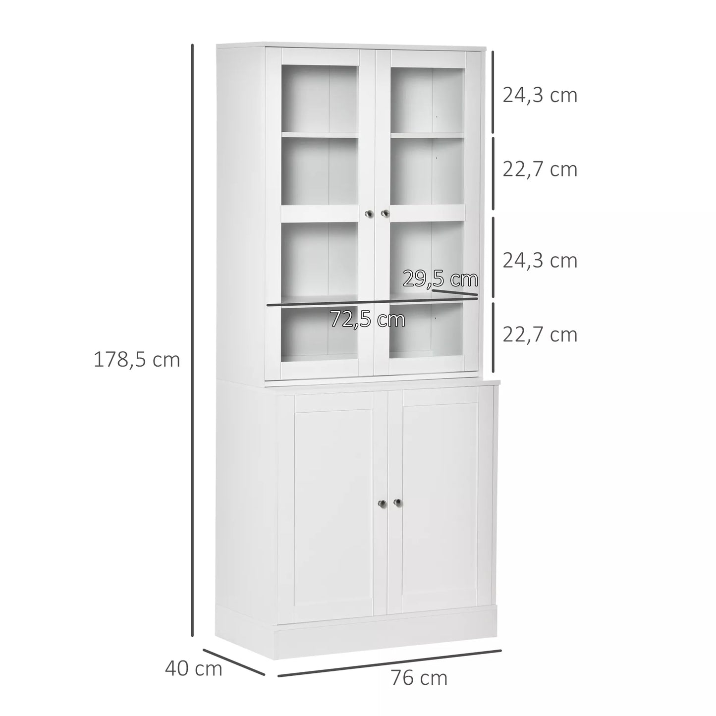 Knygų lentyna Sieninė lentyna Lentyna, 2 lentynos, 76 cm x 40 cm x 178,5 cm, balta