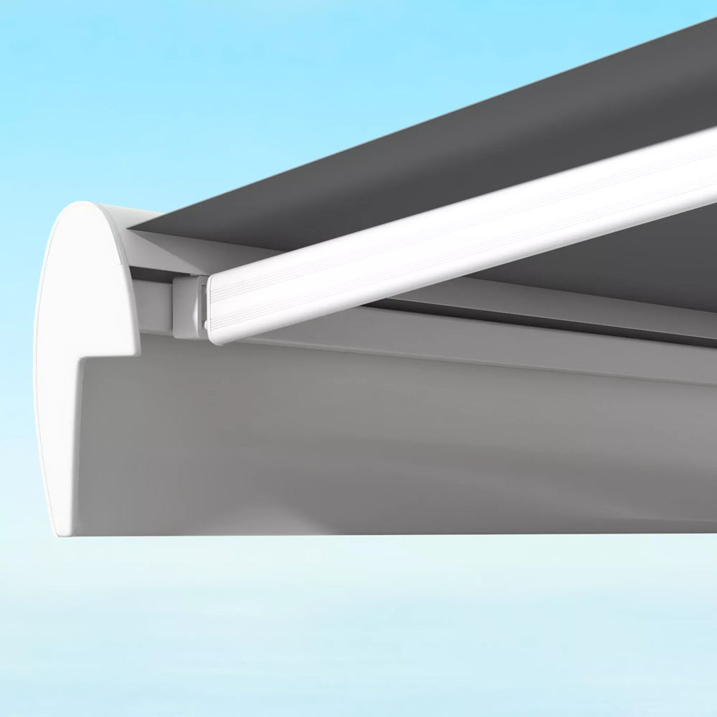 Markizė, elektrinė/rankinė, visiškai uždengiama, nuotolinio valdymo pultas, aliuminio rėmas, 3 x 2,5 m, šviesiai pilka