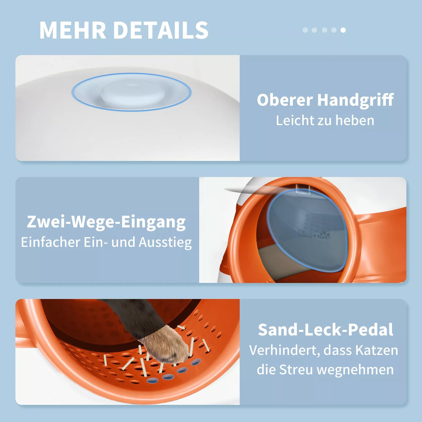 Katės tualetas su dangčiu ir kraiko samtelis, katėms iki 5 kg, 52x41x38 cm, Balta/Oranžinė