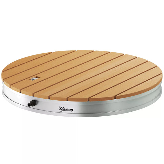 Nešiojamas lauko dušo komplektas su reguliuojamu fontanu, aliuminio pagrindas, atsparus UV spinduliams ir šalčiui, natūralaus medžio išvaizda