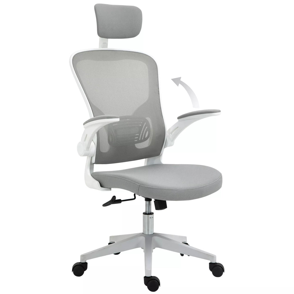 Biuro kėdė ergonomiška su atlošu ir reguliuojamais porankiais, pilka