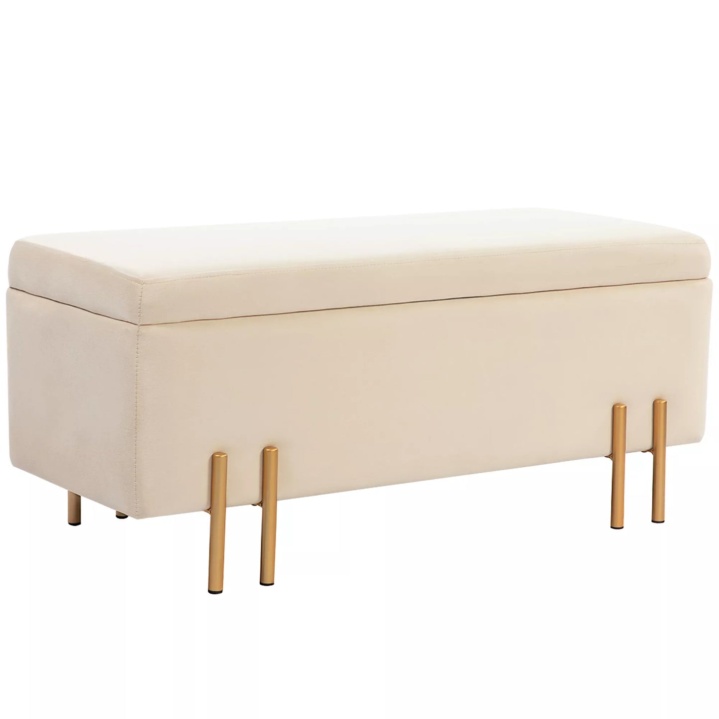 Sėdimoji sofa su daiktų laikymo vieta, skrynia, putplastis, metalas, kaučiuko medis, 100 x 40 x 42 cm, smėlio spalvos