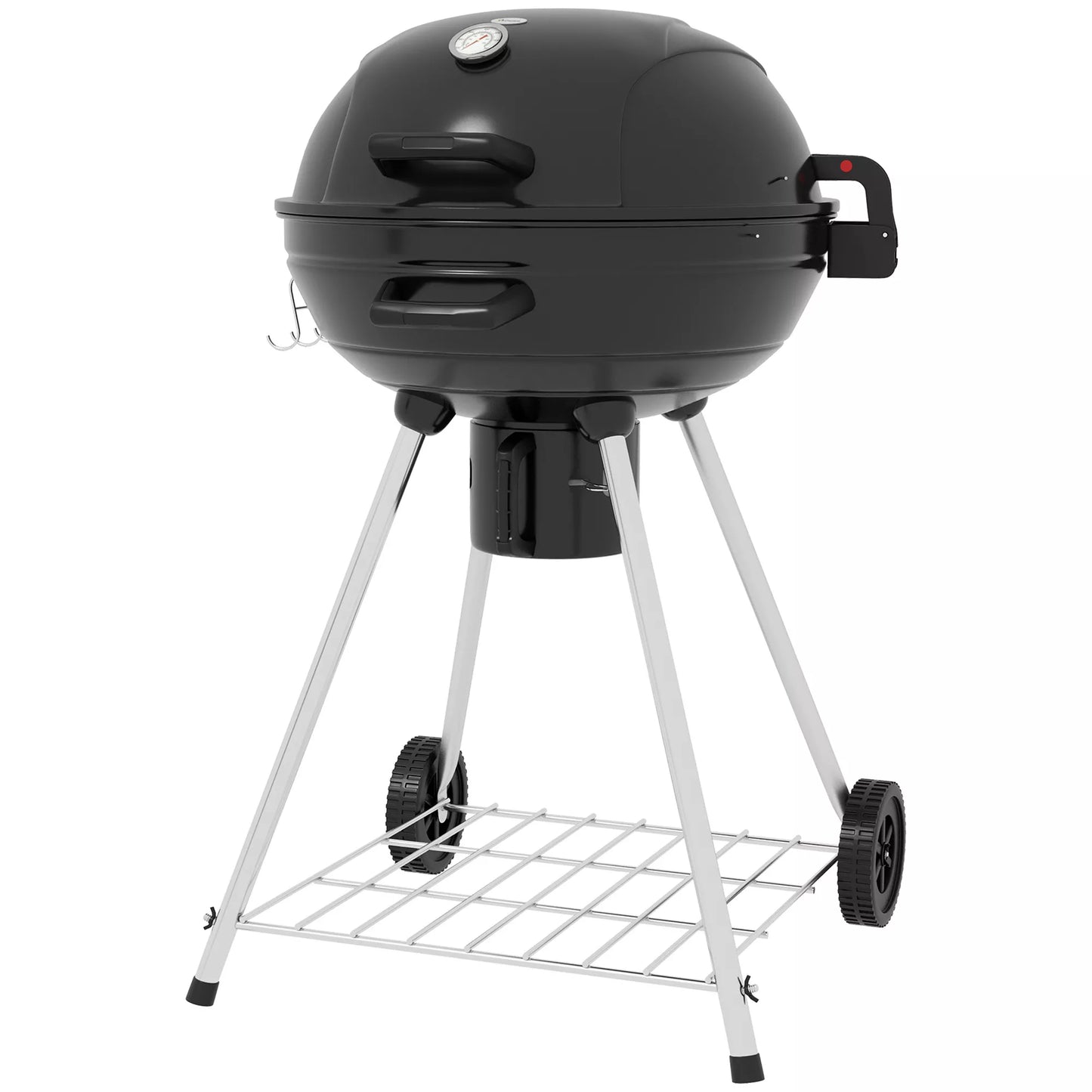 Kamuolinė kepsninė, Ø54 cm kepimo grotelės, pašildymo grotelės, lentyna, pelenų surinkėjas, termometras, 55 x 65 x 89 cm, juoda