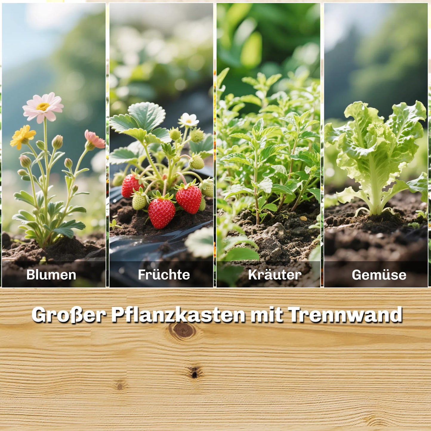 Pakelta lysvė su grotelėmis ir trimis skiriamosiomis sienelėmis, sodo pertvara, medis, 240 x 125 x 102 cm, natūrali