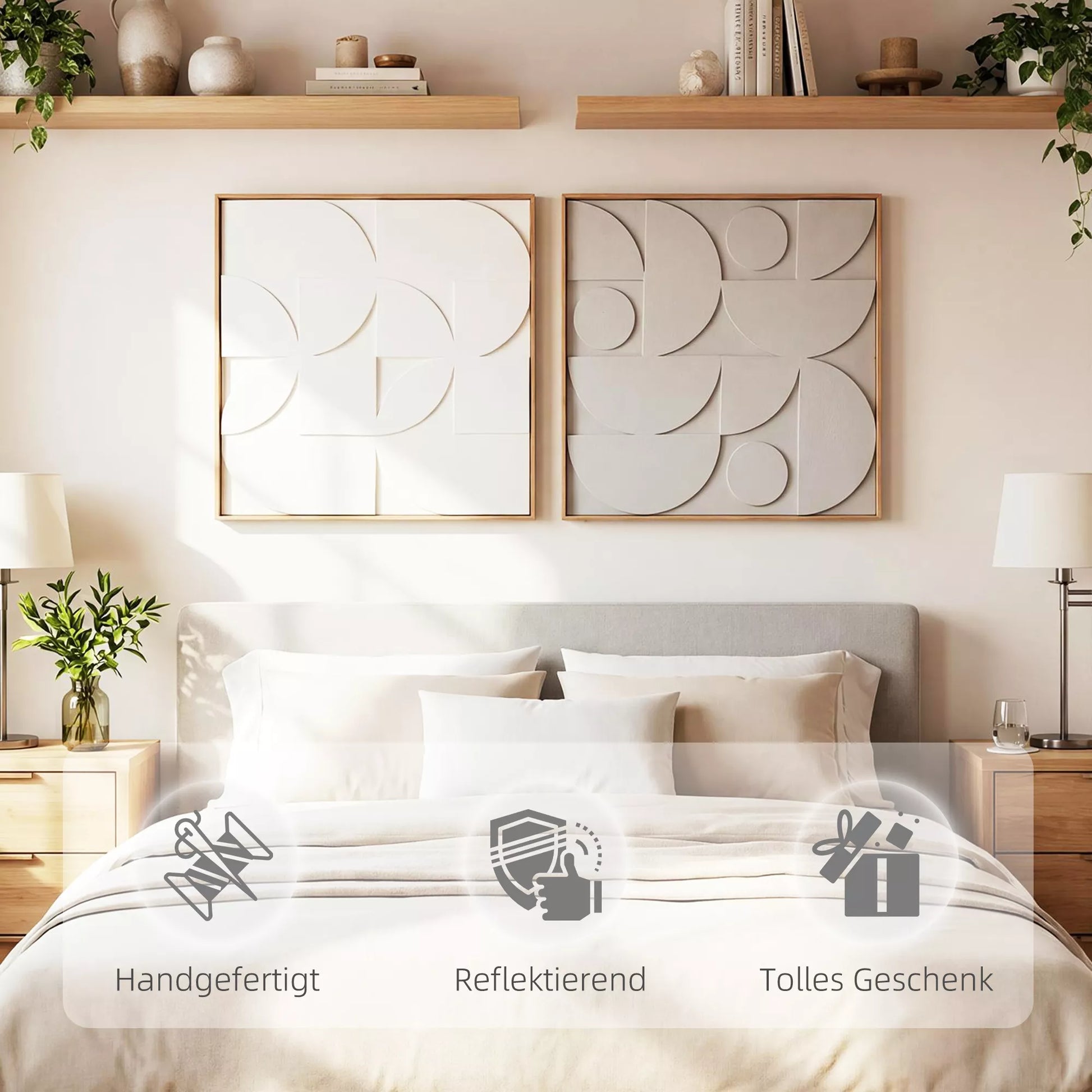 Sienų dekoracija 3D, 2 vnt. rinkinys, geometrinė sienų dekoracija, moderni sienų dekoracija, skirta svetainei, prieškambariui, 80 x 3,5 x 80 cm, balta