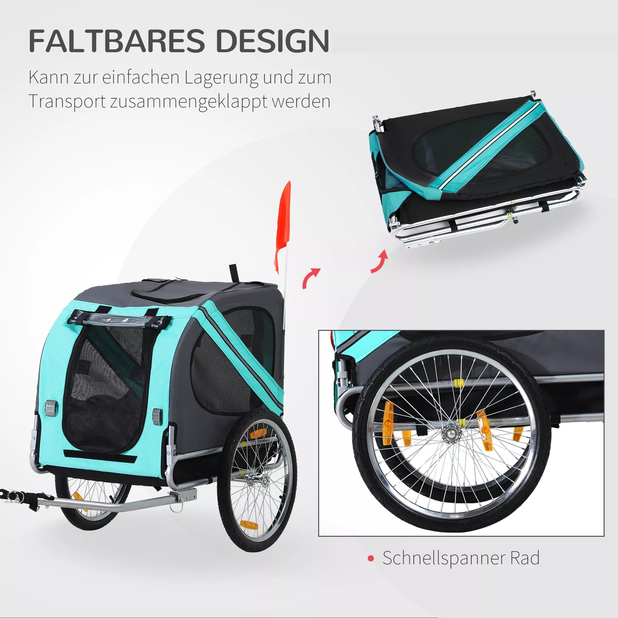 Naminių gyvūnų priekaba Šunų priekaba Dviračių priekaba iki 20 kg Sulankstoma Atšvaitas Apsauga nuo lietaus Plienas Pilka + žalia 130 x 73 x 90 cm