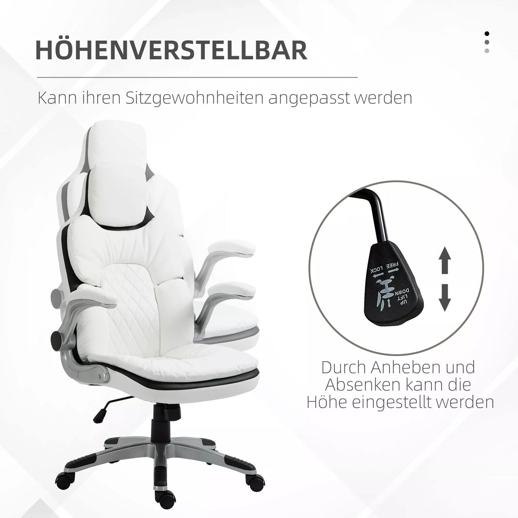 Ergonomiška biuro kėdė su atlenkiamais porankiais, aukščio reguliuojamas rašomojo stalo krėslas su svyravimo funkcija, storai paminkštinta kėdė su reguliuojamu paminkštintu porankiu 69 x 67 x 113-121 cm