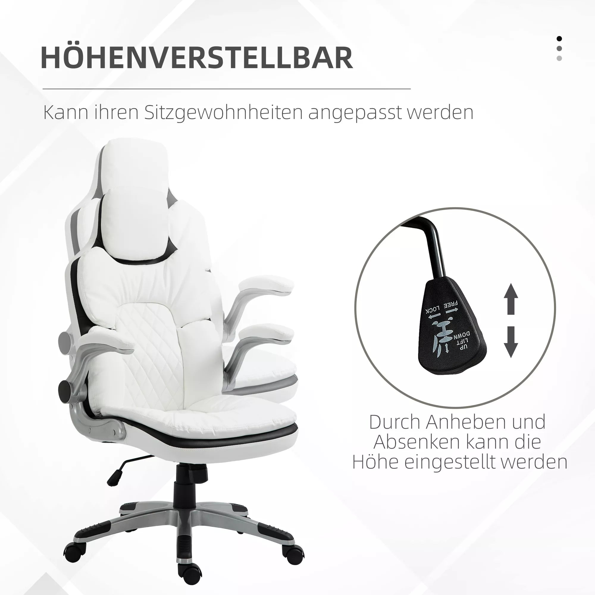 Ergonomiška biuro kėdė su atlenkiamais porankiais, aukščio reguliuojamas rašomojo stalo krėslas su svyravimo funkcija, storai paminkštinta kėdė su reguliuojamu paminkštintu porankiu 69 x 67 x 113-121 cm