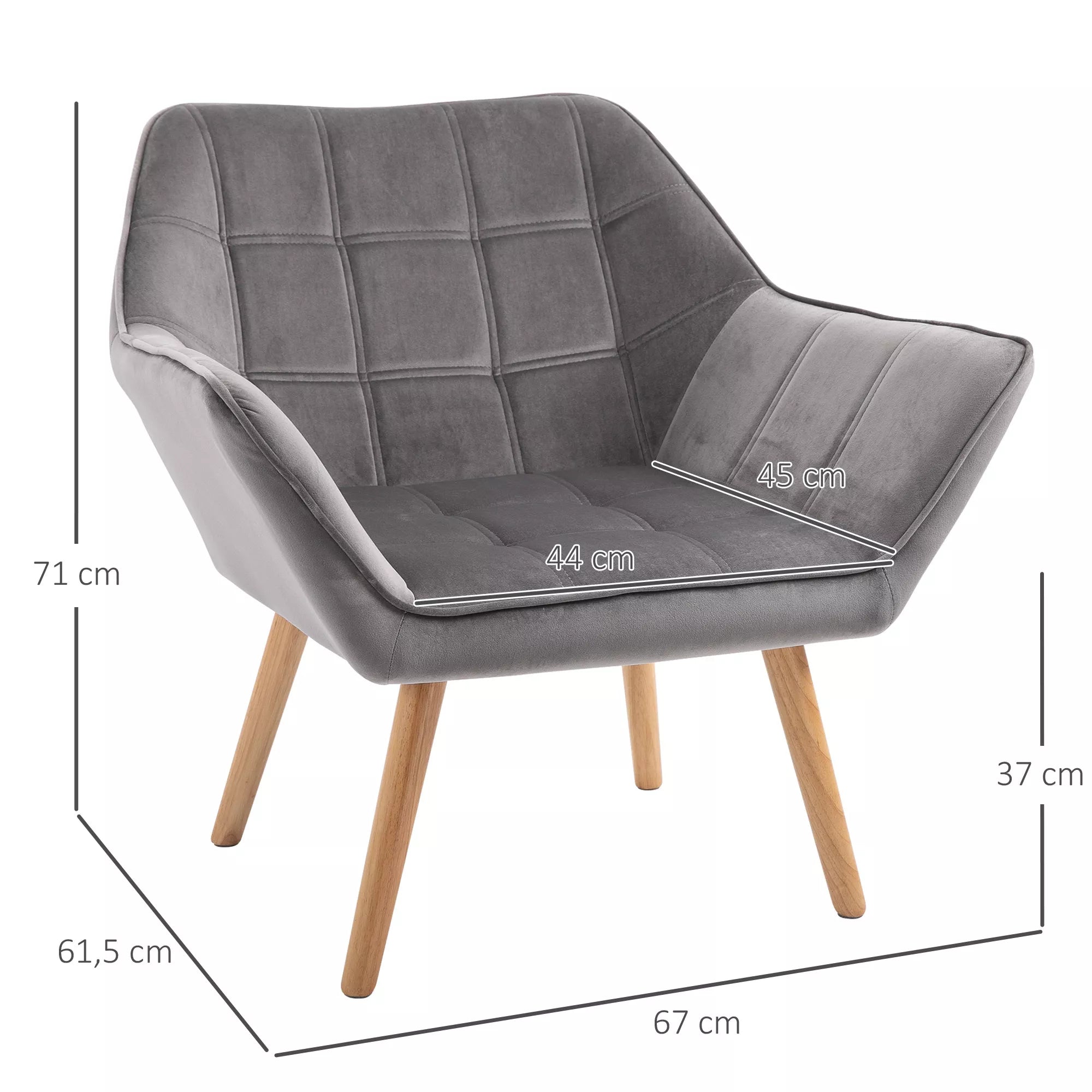 Poilsio krėslas Skandidesign Skaitymo krėslas Akcentinis krėslas, dygsniuotas, 67 cm x 61,5 cm x 71 cm. Pilkos spalvos