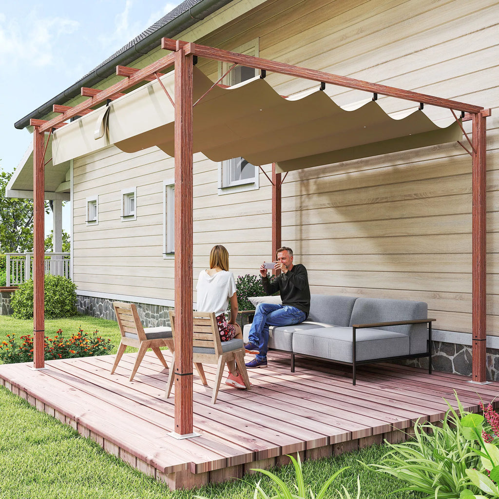 3 x 3 m sodo pergola, reguliuojamas terasos stogas, aliuminio rėmas, UPF30+ apsauga nuo saulės, natūralus medis