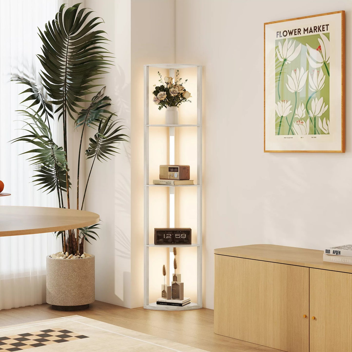 LED pastatomas šviestuvas-lentyna su reguliuojamu apšvietimu, 41x30x164 cm (ąžuolo spalva)