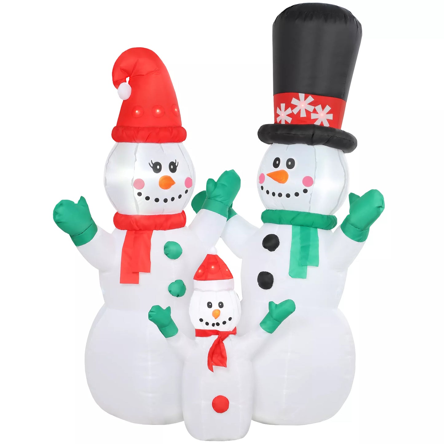 Pripučiamas sniego senio šeima, 1,8 m Kalėdinė dekoracija su LED apšvietimu vidaus ir lauko naudojimui