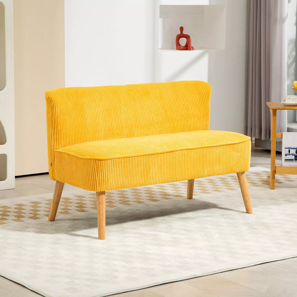 Sofa dvivietė, skandinaviško stiliaus, iki 150 kg, geltona, 117 x 56,5 x 77 cm