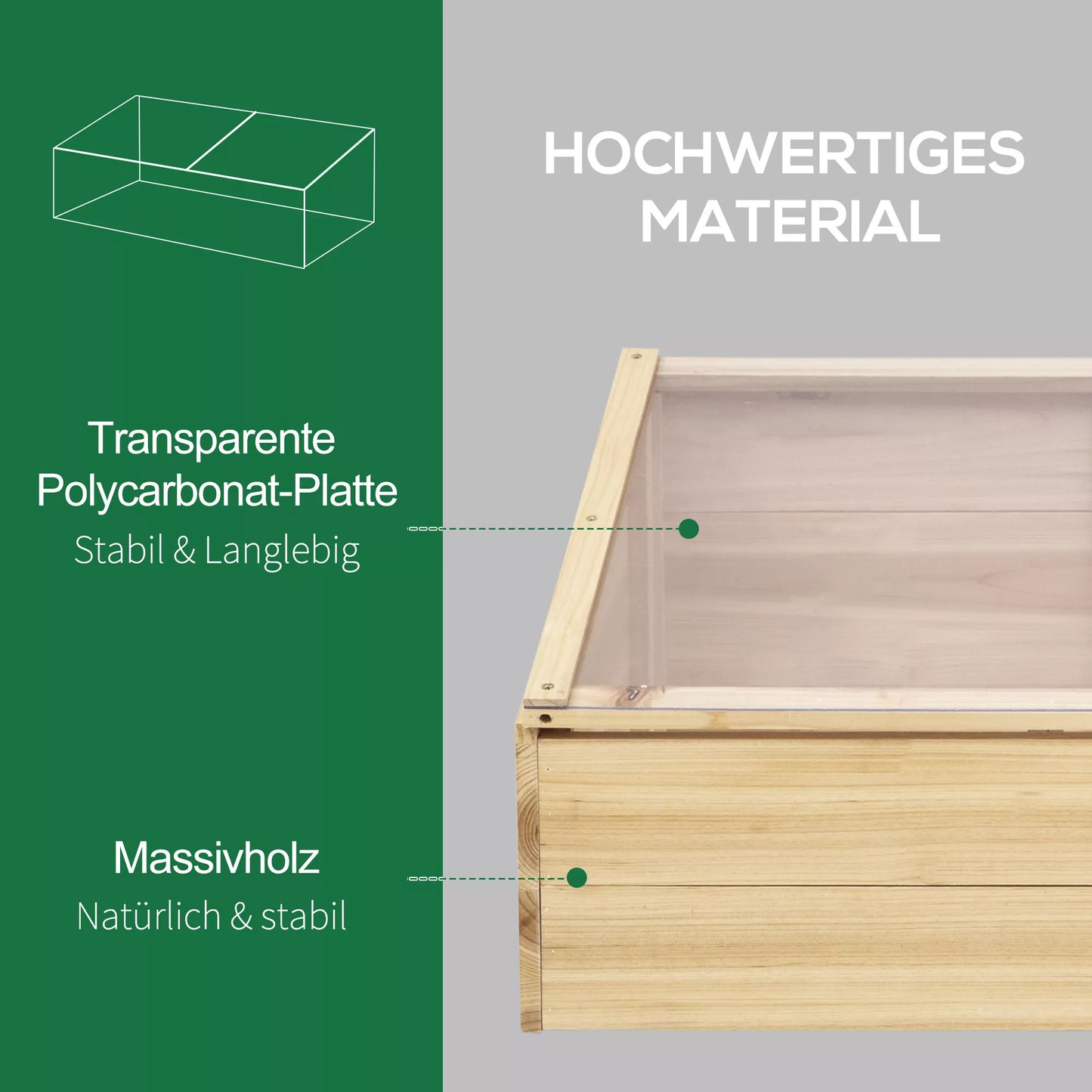 Medinis šiltnamis, mini šiltnamis, augalų auginimo dėžė sodo ir balkono sistemai, 100 x 50 x 35 cm, natūrali, eglė, PC plokštė