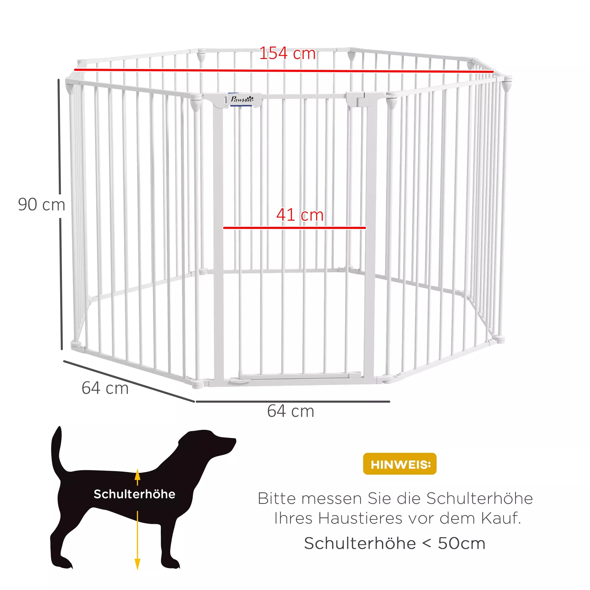 2-in-1 šuniukų aptvaras ir užtvaras, 8 sekcijos, užrakinamos durys, plienas, 90 cm aukščio, baltos spalvos