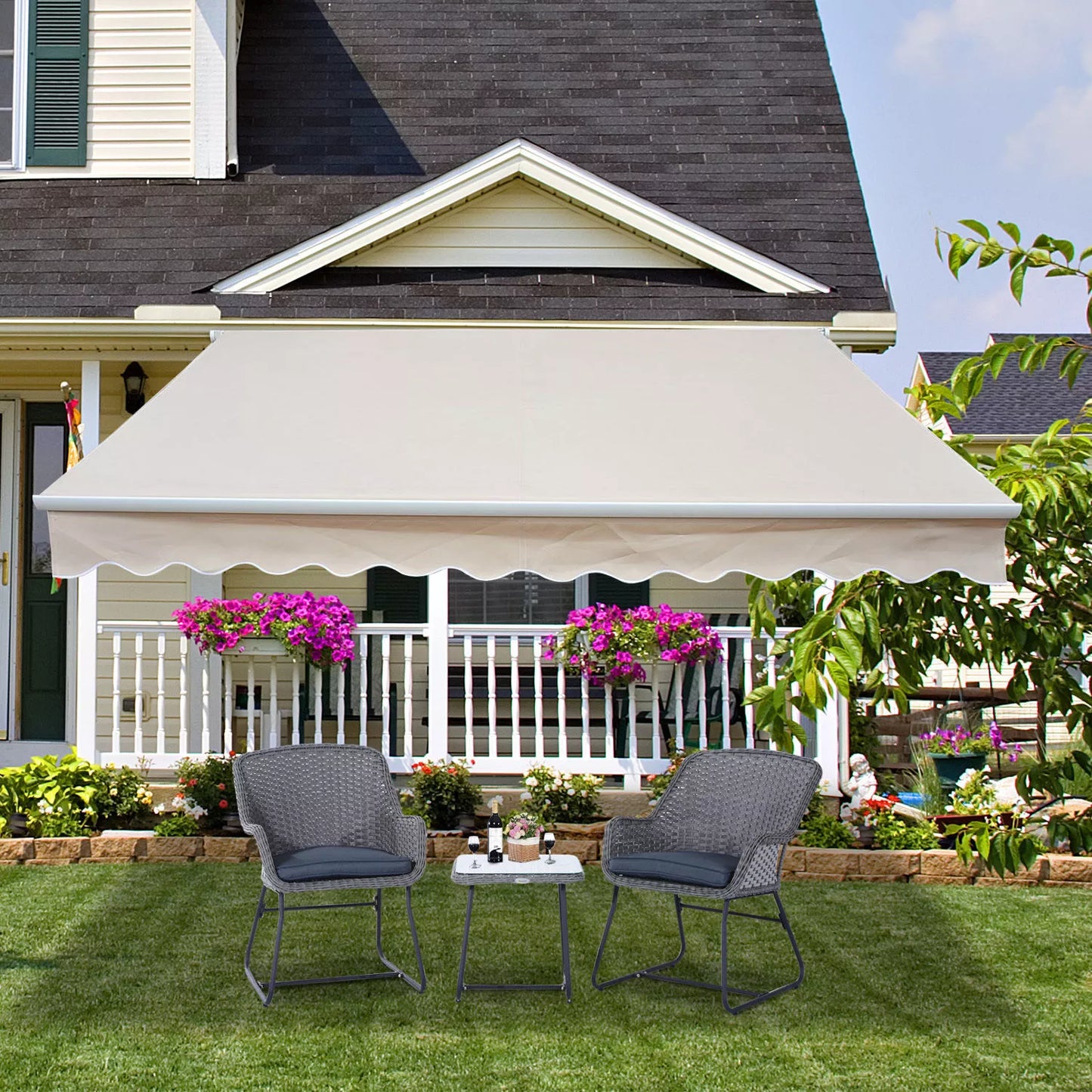 Markizė su alkūne, reguliuojama prispaudžiama markizė, terasos markizė 4,5 x 3 m apsauga nuo saulės su rankenėle, balkono markizė, smėlio spalvos