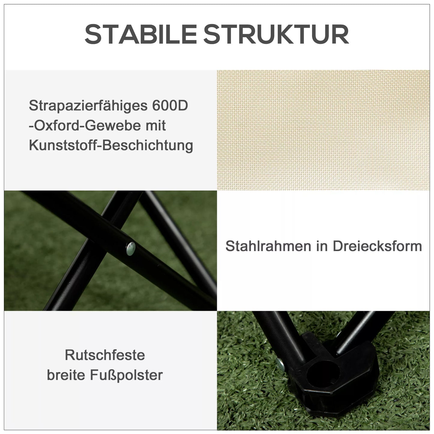 Kempingo kėdė, sulankstoma, plieninis rėmas, audinio sėdimoji dalis, nešimo krepšys, balta