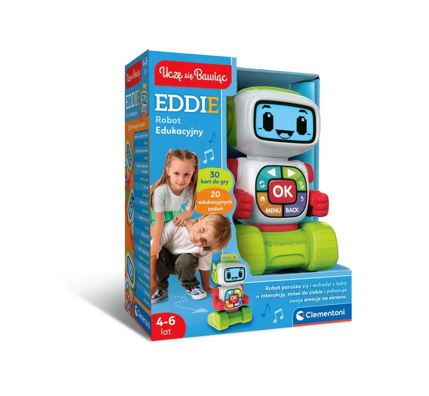 Edukacinis robotas Clementoni Eddie, 20 užduočių, 4-6 metų vaikams, 20x11x25 cm