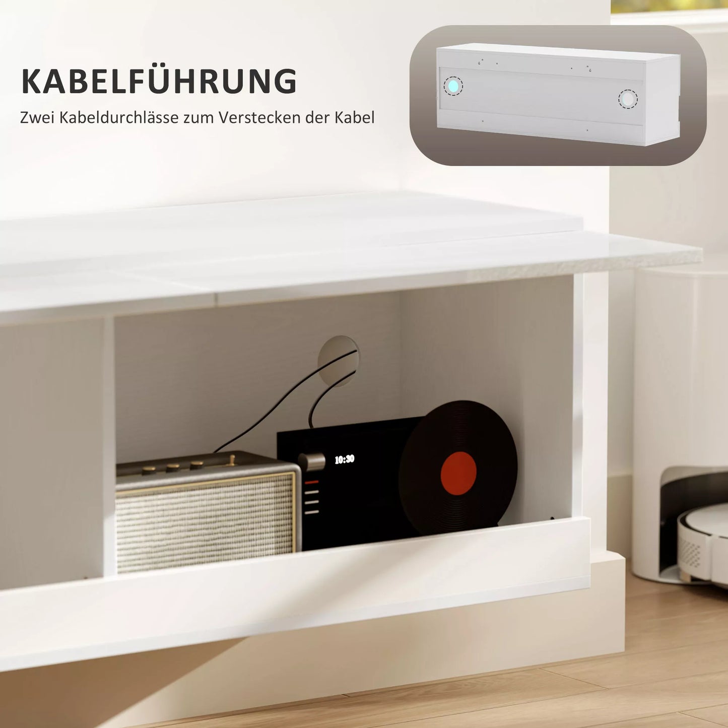 Sieninė TV spintelė su LED apšvietimu, 16 mirksėjimo režimų, atviros lentynos, 120 x 35 x 40,5 cm, balta