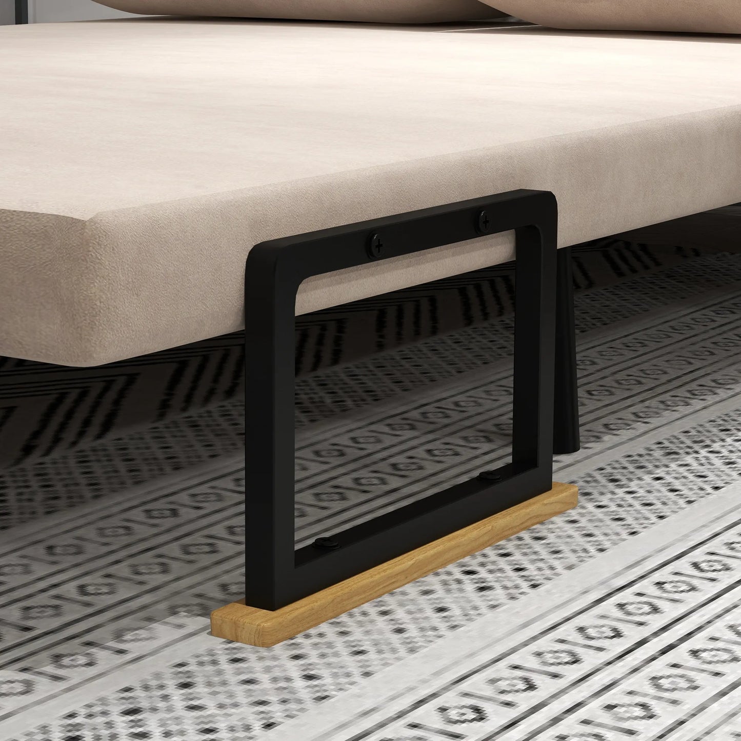 Miegamoji sofa 2 vietų sofa, veliūrinė sofa, su miegojimo funkcija, 2 pagalvėlės, veliūro išvaizda, natūrali + smėlio + juoda