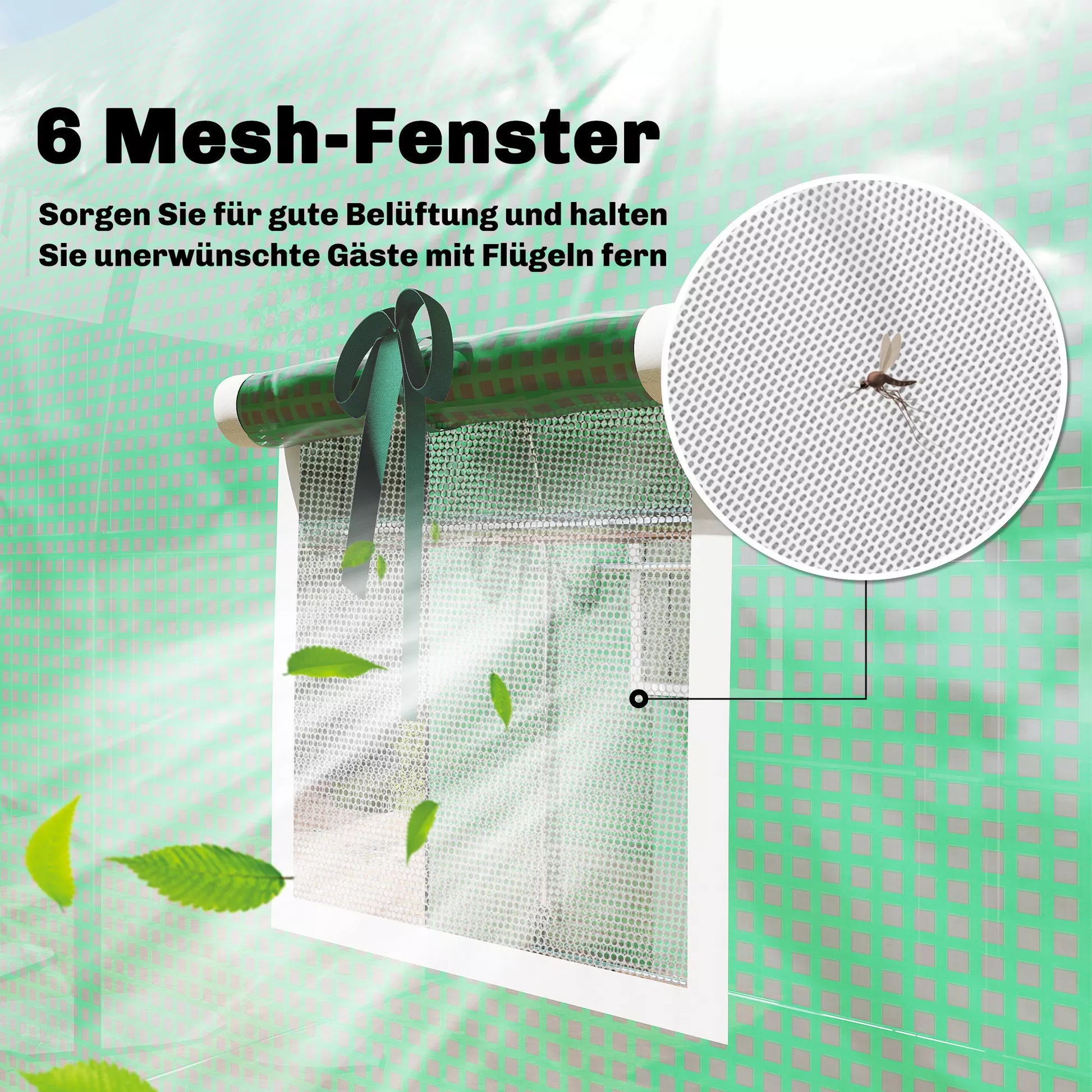 Šiltnamis su dvejomis užtraukiamomis durelėmis ir šešiais tinkliniais langais, plėvelinis ir plienas, 3 x 2 x 2 m, žalia