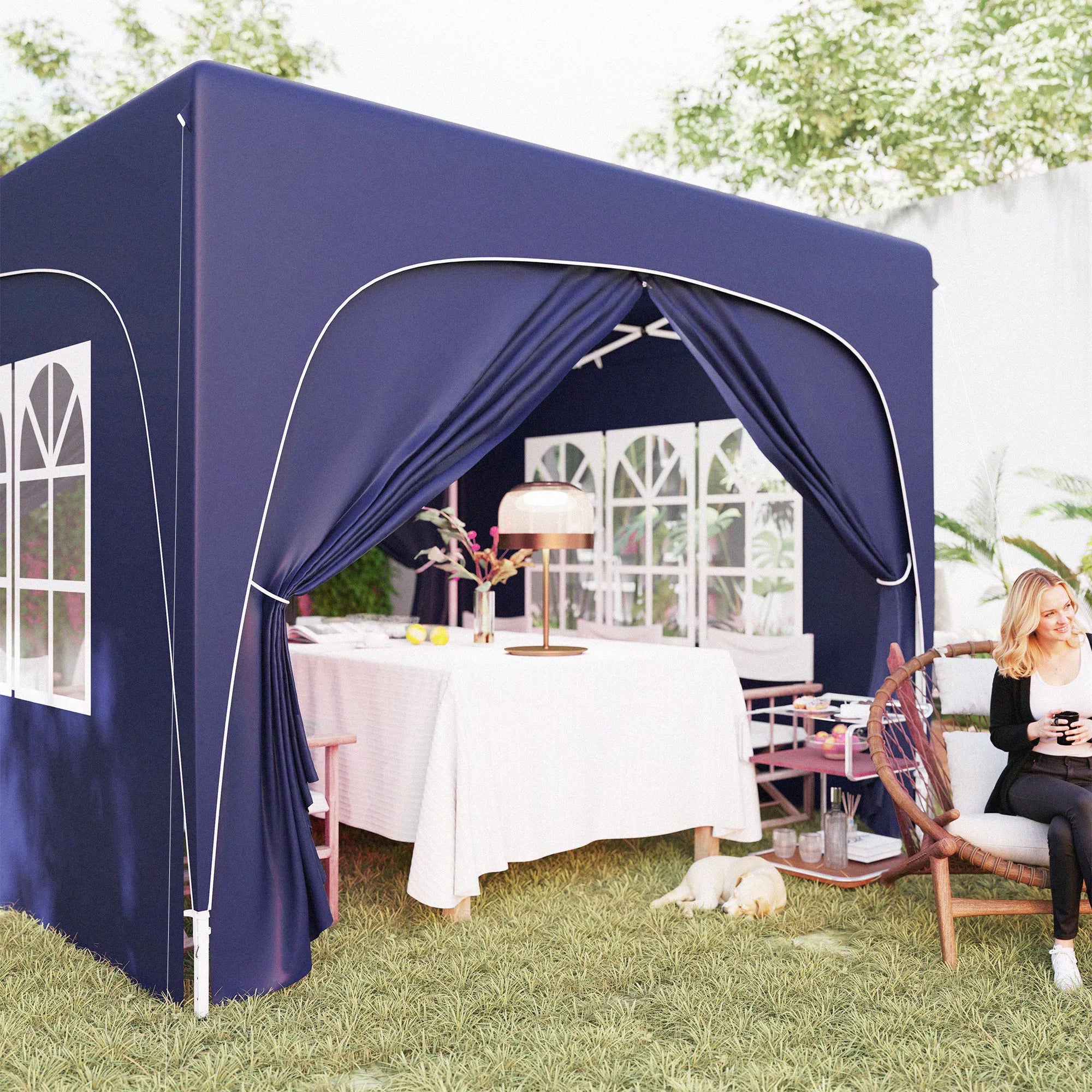 3 x 3 m Paviljonas, pop-up sodo palapinė su šoninėmis sienelėmis ir nešiojimo krepšiu, UPF50+, reguliuojamas aukštis, smėlio