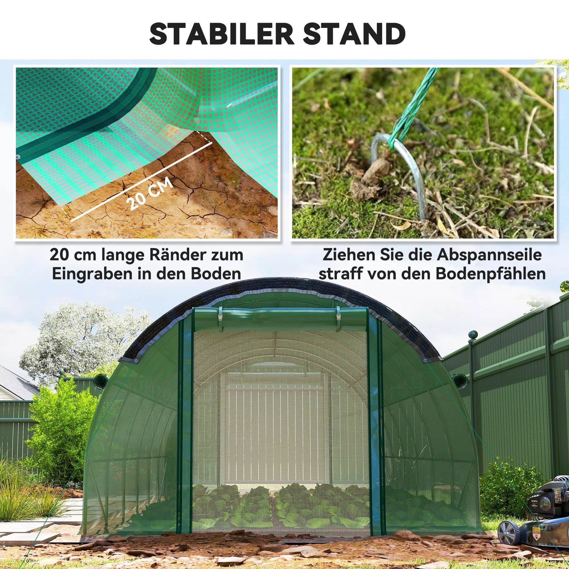 6 x 3 x 2 m polietileno tunelis-šiltnamis su apsauga nuo saulės, ritiniais šoniniais sienomis, plastiko danga, plieniniu rėmu, žalios spalvos