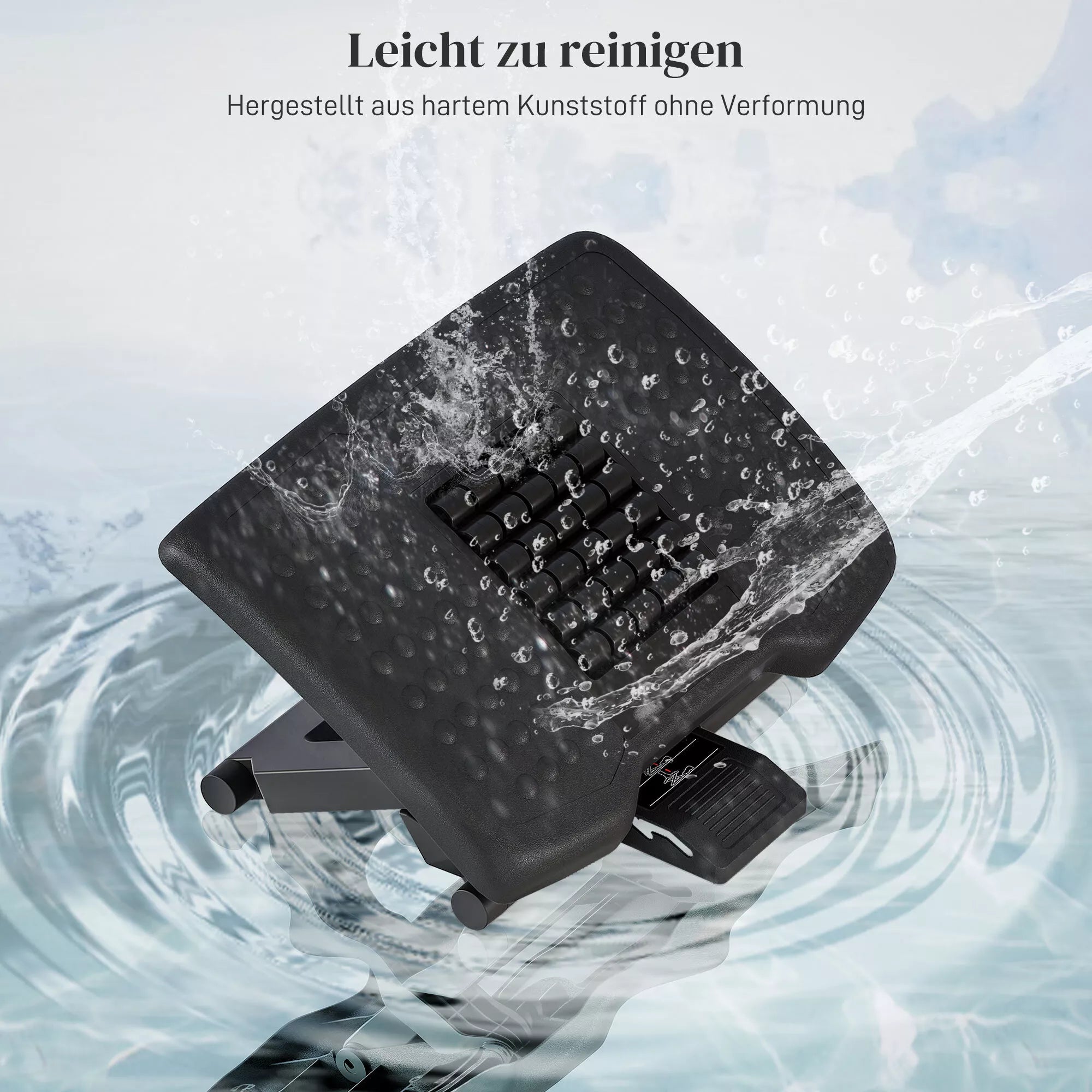 Informacinė grafika apie lengvai valomą kojų atramą