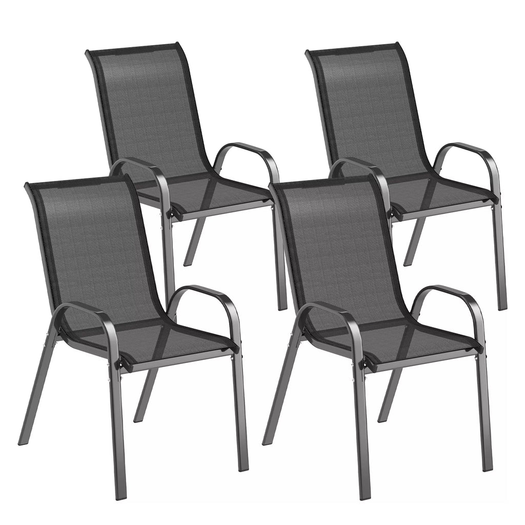 Lauko ir sodo kėdės 4 vnt., sustatomos plieninės su porankiais, iki 120 kg, juodos spalvos