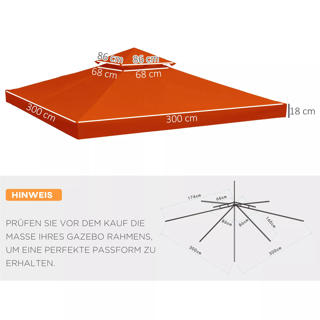 Pavilion 3x3m atsarginis stogas, atsparus vandeniui Paviljono stogas metaliniam paviljonui Paviljono atsarginis stogas Sodo paviljonas Šventinis palapinė Sodo palapinė Poliesteris Rūdžių raudona