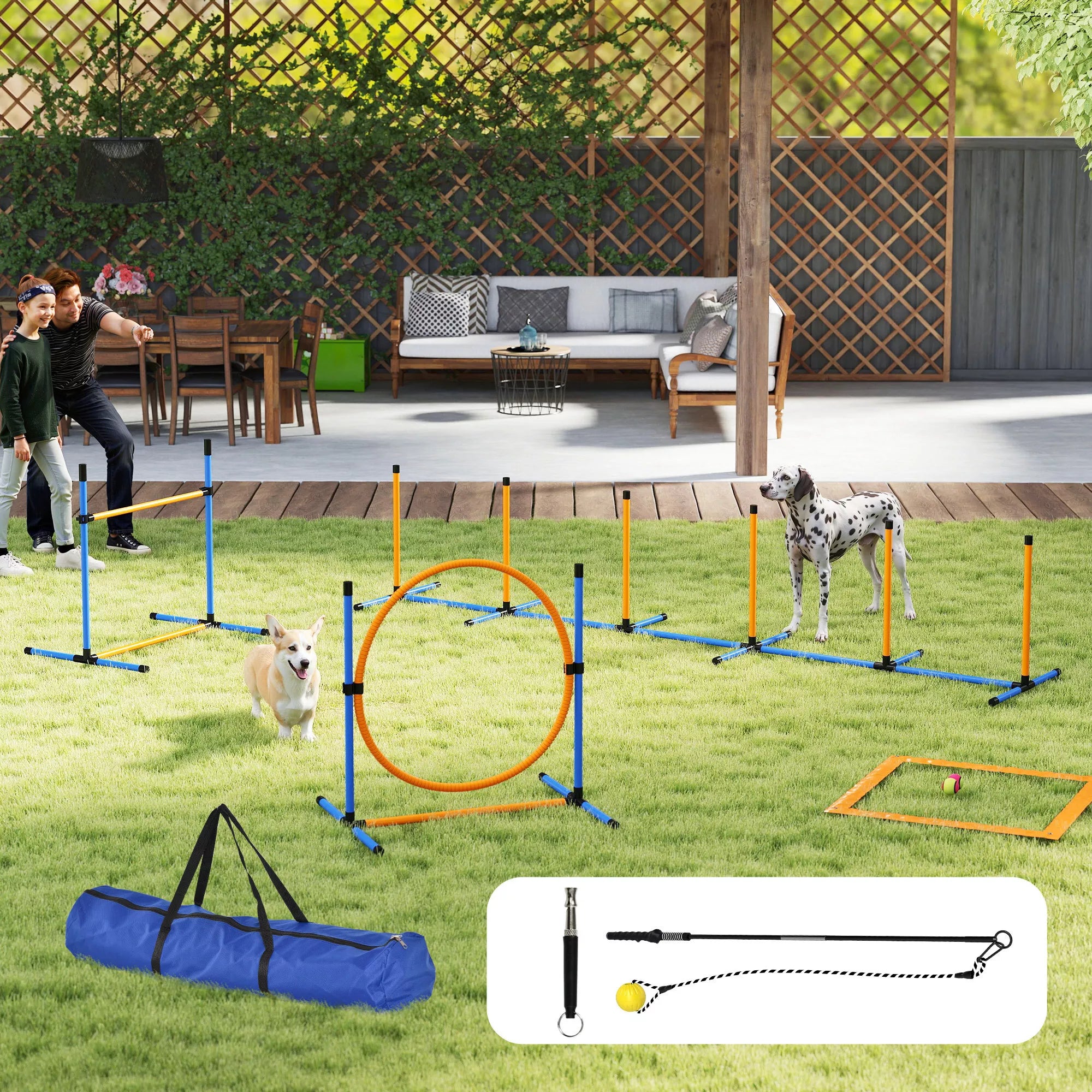 Šunų dresūros rinkinys Agility 7 dalių, mėlynas/oranžinis