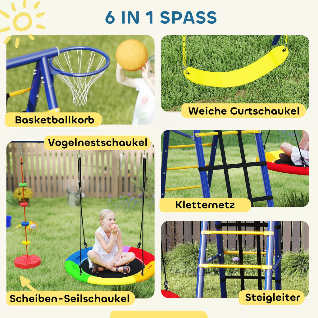 Vaikų sūpynių rinkinys, plieninis, 3–8 metai, 6-in-1 dizainas, spalvotas